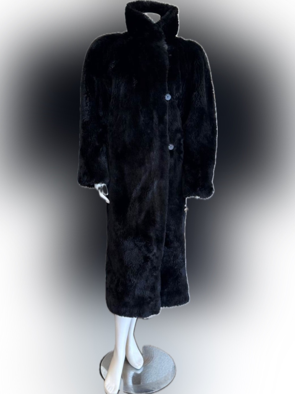 Sonia Rykiel Paris Faux Fur Coat Black Long Belted Made in France Luxury